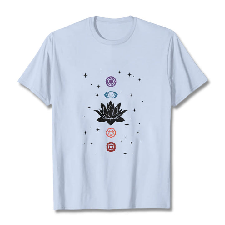 T-shirt décontracté à motif de Buddha Stones et de fleurs de lotus - Cyan clair - 2XL - image 19