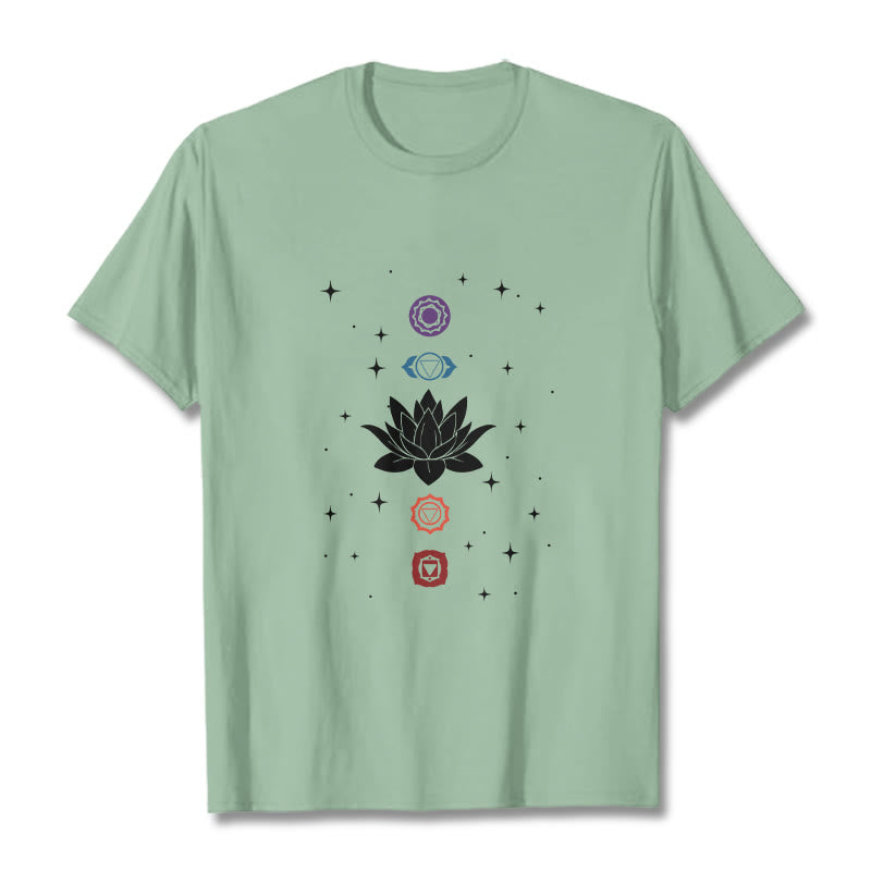T-shirt décontracté à motif de Buddha Stones et de fleurs de lotus - Vert pâle - 2XL - image 15