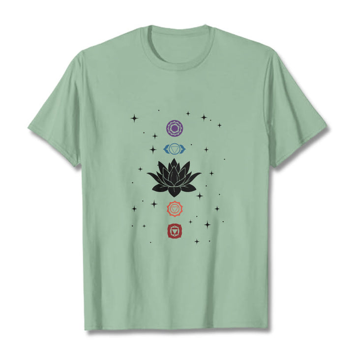 T-shirt décontracté à motif de Buddha Stones et de fleurs de lotus - Vert pâle - 2XL - image 15