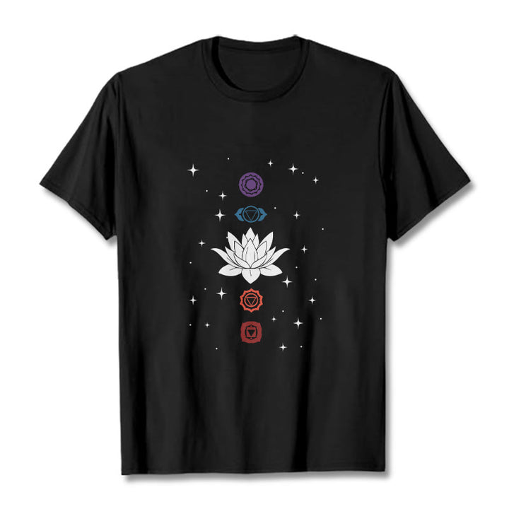 T-shirt décontracté à motif de Buddha Stones et de fleurs de lotus - Noir - 2XL - image 1