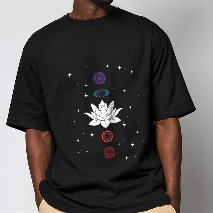 T-shirt décontracté à motif de Buddha Stones et de fleurs de lotus - image 2