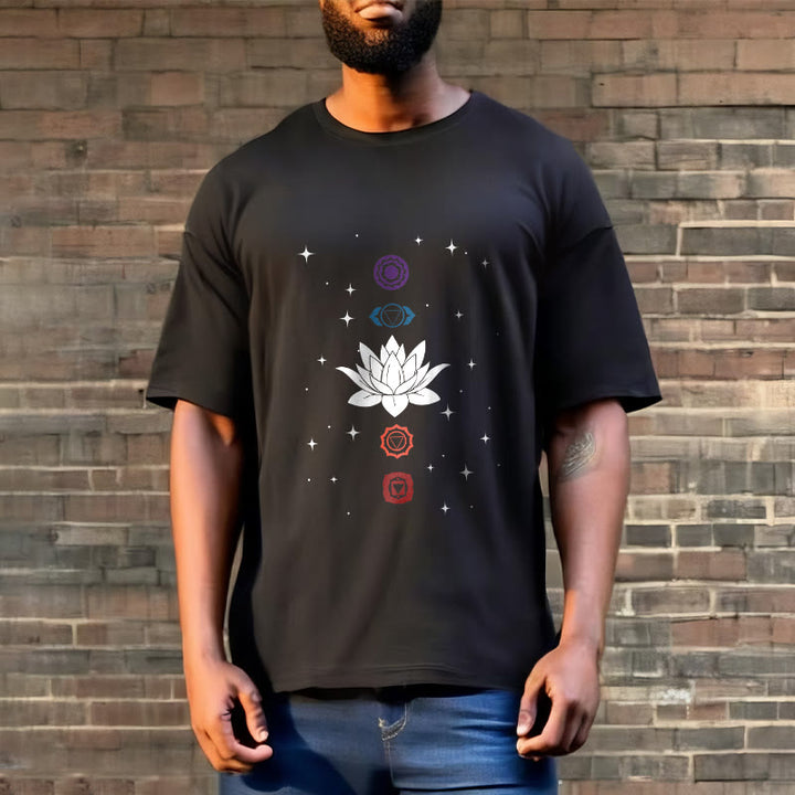 T-shirt décontracté à motif de Buddha Stones et de fleurs de lotus - image 3