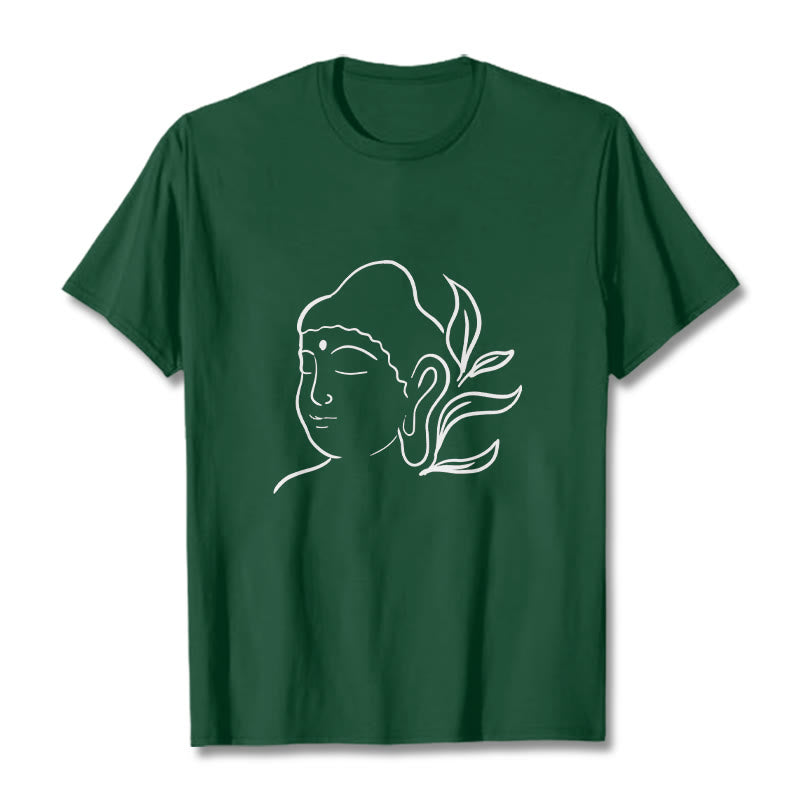 T-shirt décontracté à motif de visage de Bouddha avec Buddha Stones - Forêt Verte - 2XL - image 11