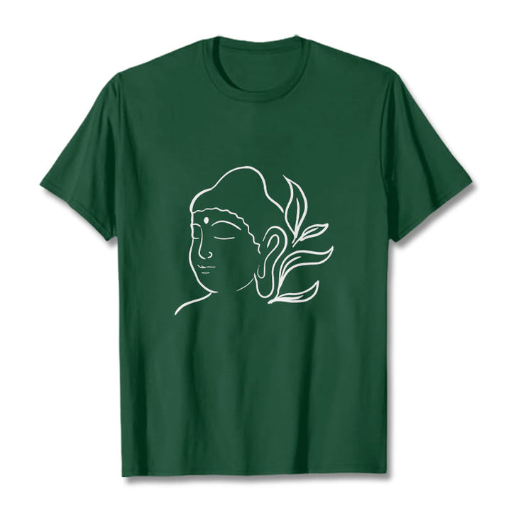 T-shirt décontracté à motif de visage de Bouddha avec Buddha Stones - Forêt Verte - 2XL - image 11