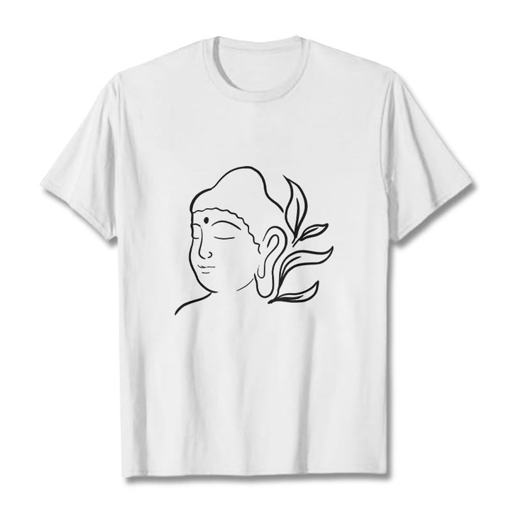 T-shirt décontracté à motif de visage de Bouddha avec Buddha Stones - Blanc - 2XL - image 6