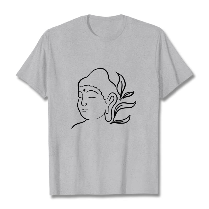T-shirt décontracté à motif de visage de Bouddha avec Buddha Stones - Gris clair - 2XL - image 20