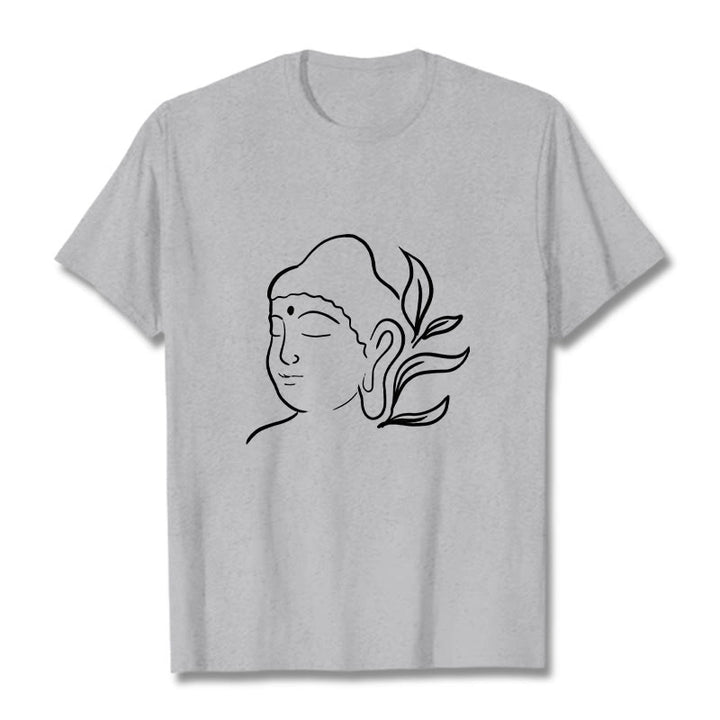 T-shirt décontracté à motif de visage de Bouddha avec Buddha Stones - Gris clair - 2XL - image 20