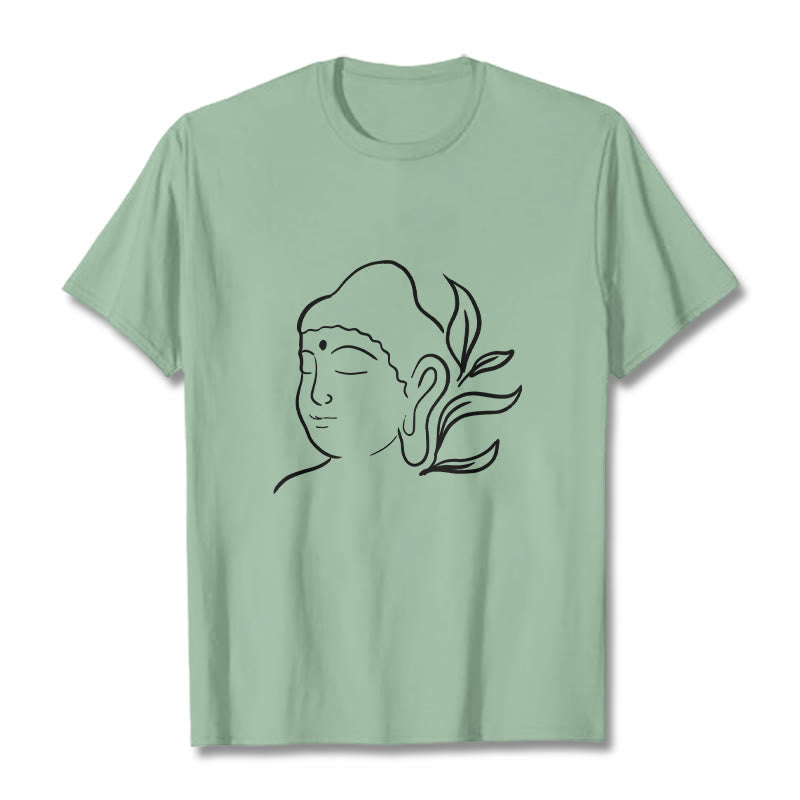 T-shirt décontracté à motif de visage de Bouddha avec Buddha Stones - Vert pâle - 2XL - image 15