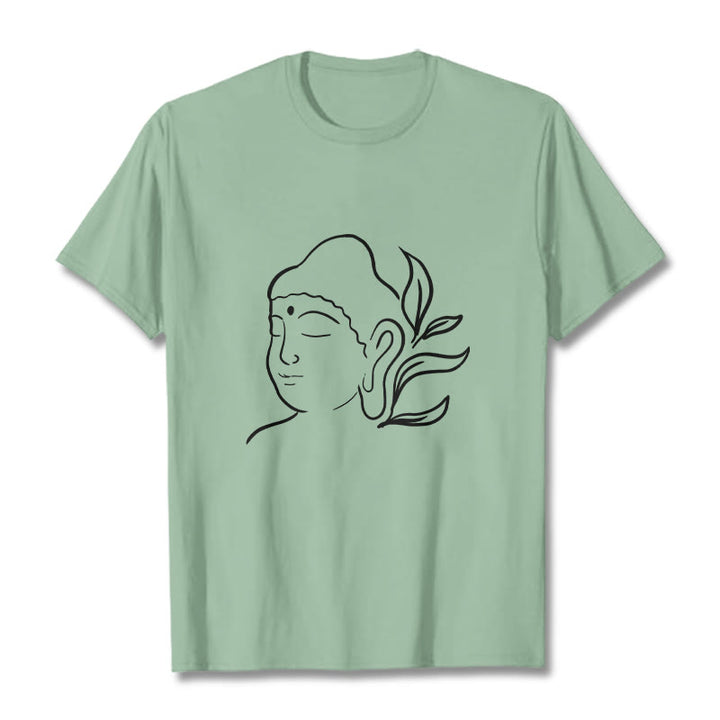 T-shirt décontracté à motif de visage de Bouddha avec Buddha Stones - Vert pâle - 2XL - image 15