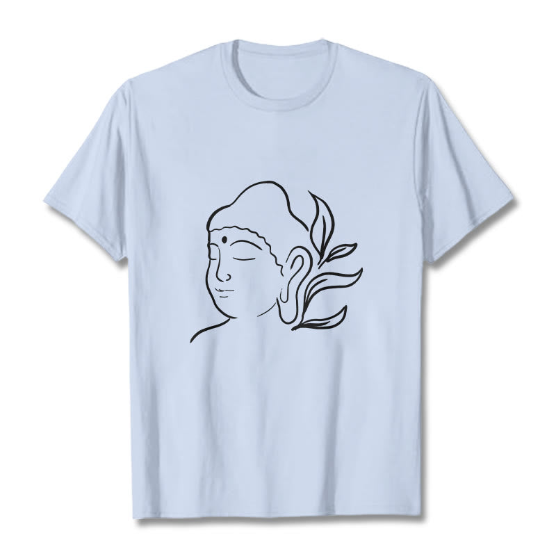T-shirt décontracté à motif de visage de Bouddha avec Buddha Stones - Cyan clair - 2XL - image 19