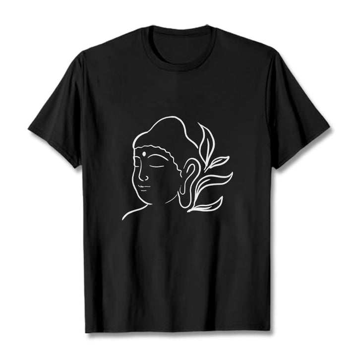 T-shirt décontracté à motif de visage de Bouddha avec Buddha Stones - Noir - 2XL - image 1