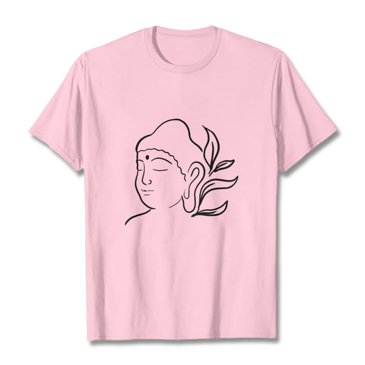 T-shirt décontracté à motif de visage de Bouddha avec Buddha Stones - Rose clair - 2XL - image 13