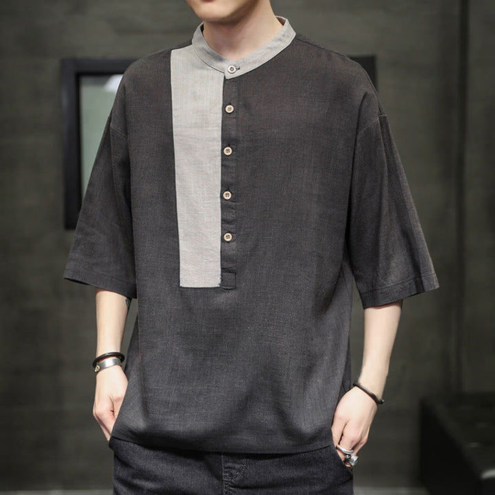 Chemise d'été en coton et lin pour homme, manches mi-longues, motif Buddha Stones, boutons et couleurs assorties