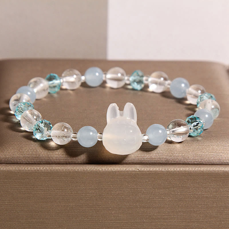 Bracelet de guérison en cristal blanc aigue-marine naturelle de lapin Buddha Stones - Aigue-marine (tour de poignet : 18 cm) - image 1