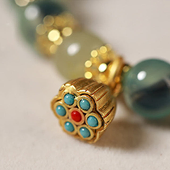 Bracelet de guérison en agate bonbon colorée naturelle et Buddha Stones , gousse de lotus dorée - image 8