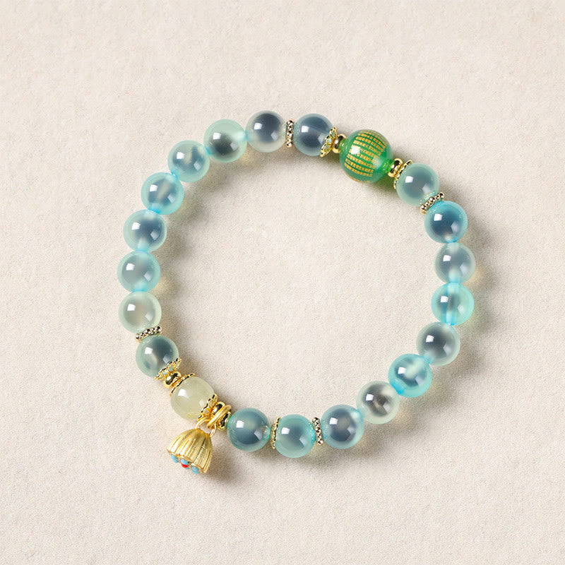 Bracelet de guérison en agate bonbon colorée naturelle et Buddha Stones , gousse de lotus dorée - image 3