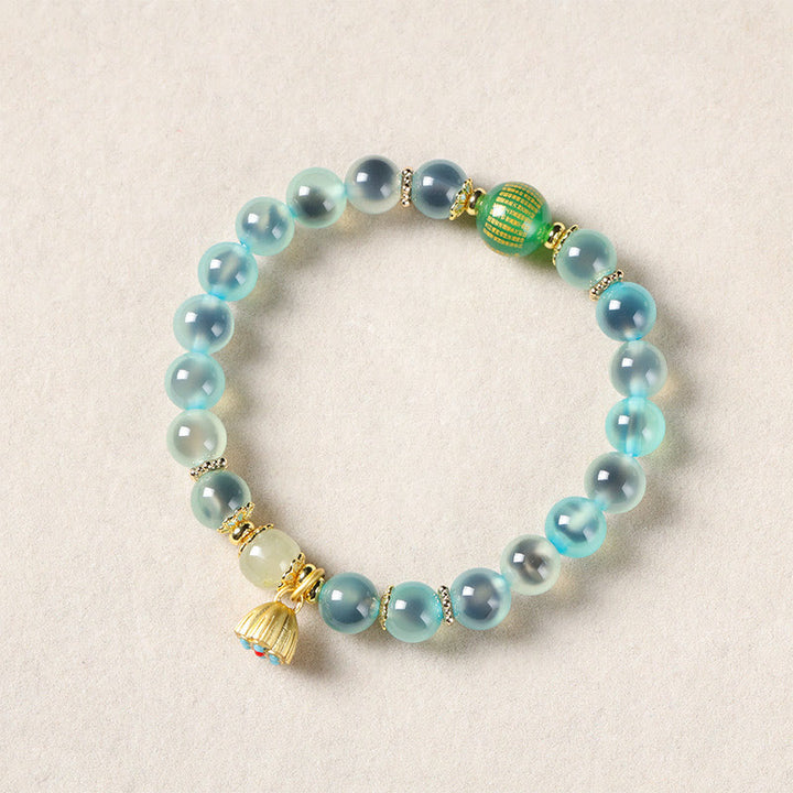 Bracelet de guérison en agate bonbon colorée naturelle et Buddha Stones , gousse de lotus dorée - image 3