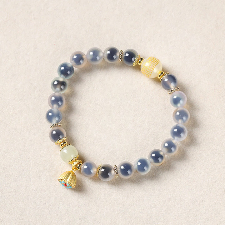 Bracelet de guérison en agate bonbon colorée naturelle et Buddha Stones , gousse de lotus dorée - Agate bonbon blanche (tour de poignet : 14-15 cm) - image 12