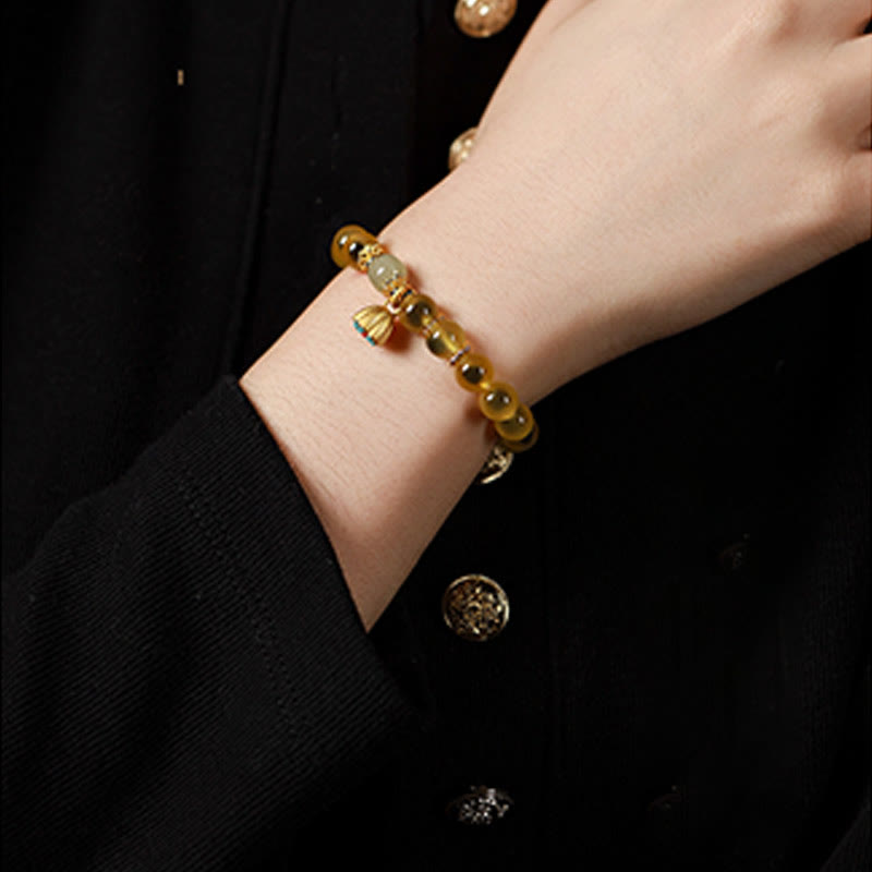 Bracelet de guérison en agate bonbon colorée naturelle et Buddha Stones , gousse de lotus dorée - image 11