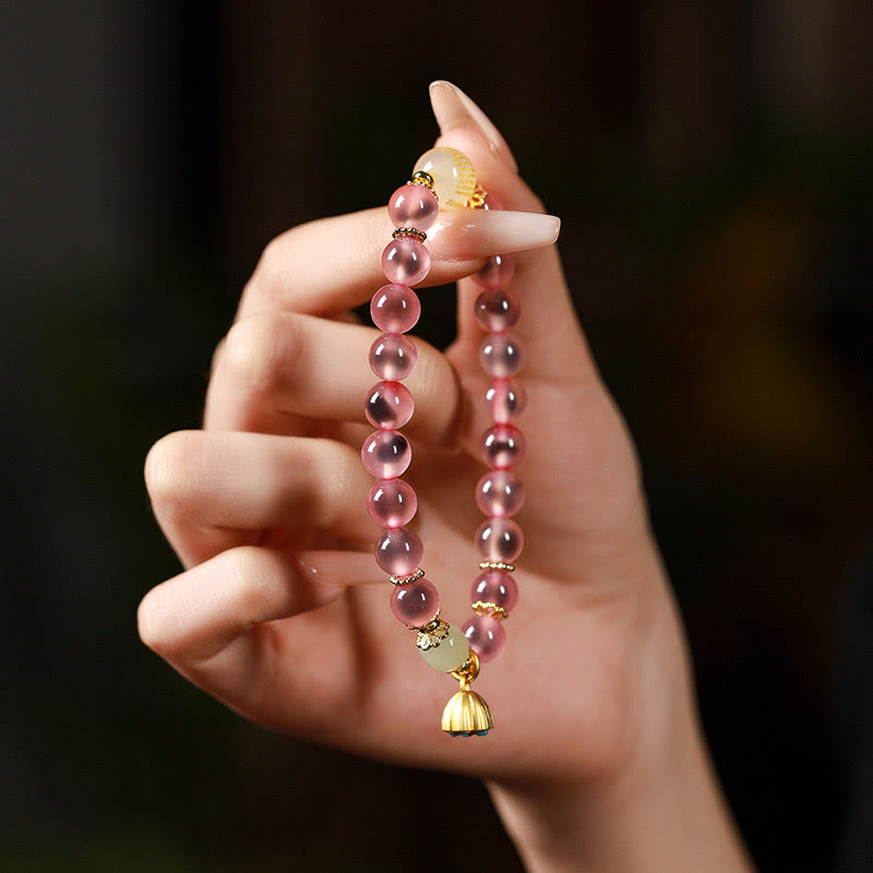 Bracelet de guérison en agate bonbon colorée naturelle et Buddha Stones , gousse de lotus dorée - image 16