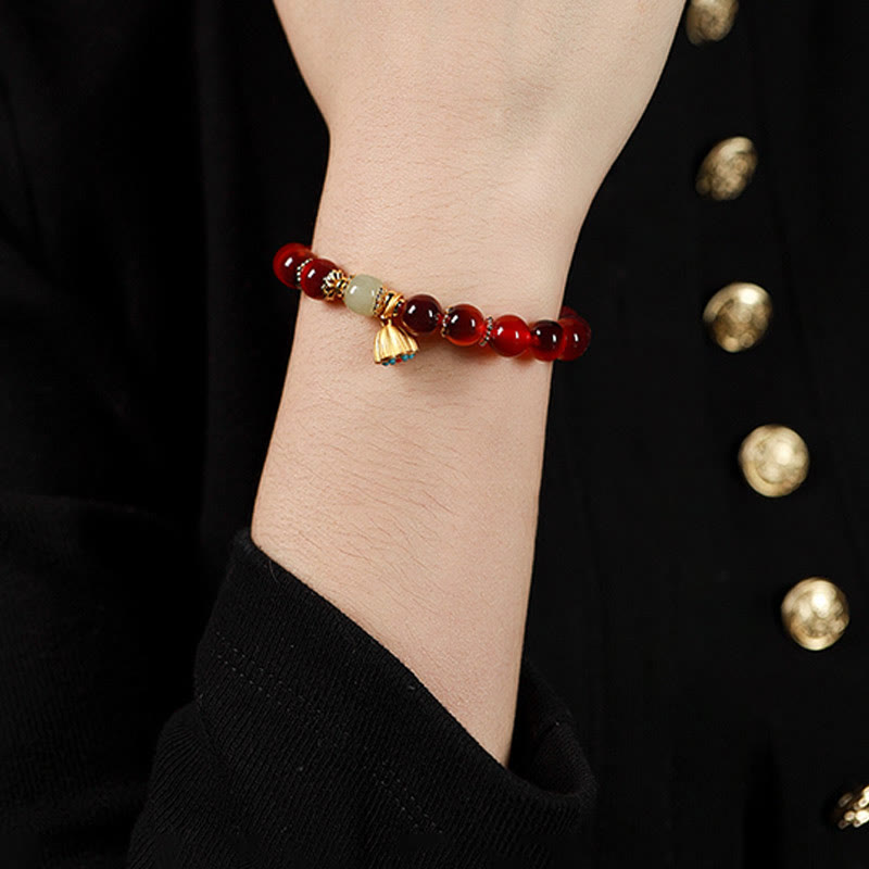 Bracelet de guérison en agate bonbon colorée naturelle et Buddha Stones , gousse de lotus dorée - image 19