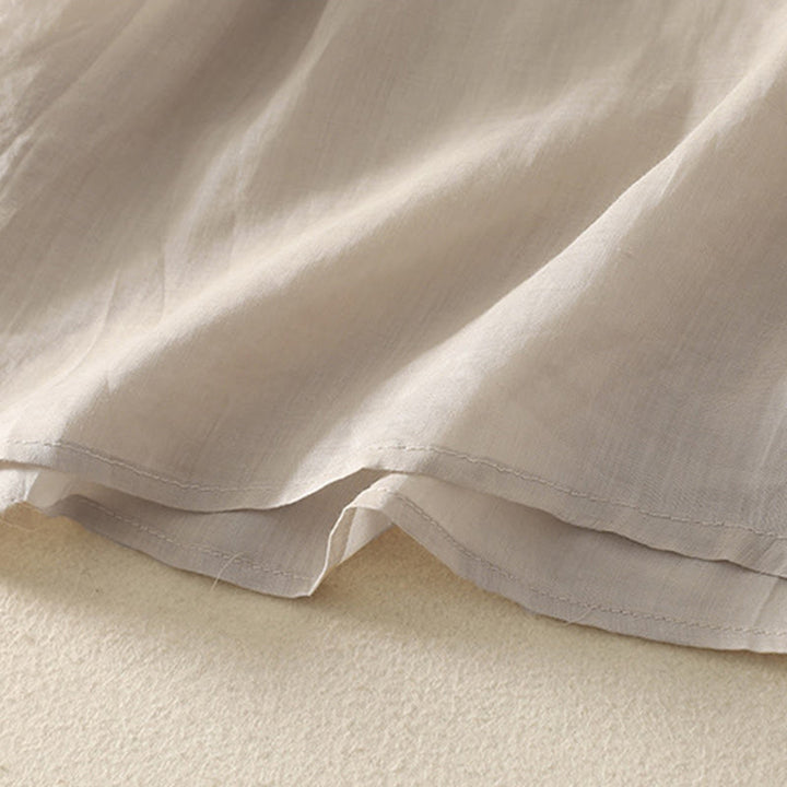 T-shirt décontracté à manches mi-longues en coton et lin pour femme, col en V, brodé de Buddha Stones - image 5