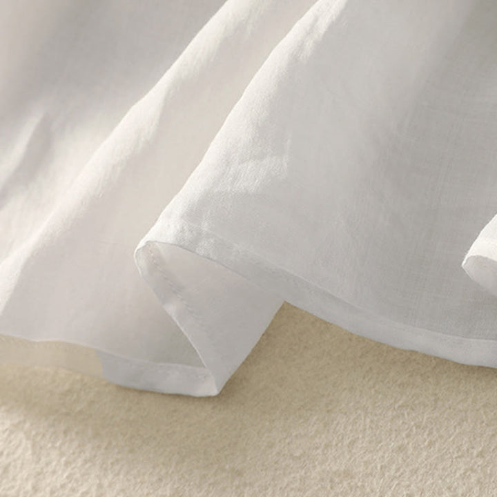 T-shirt décontracté à manches mi-longues en coton et lin pour femme, col en V, brodé de Buddha Stones - image 27