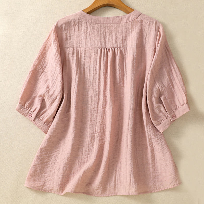 Chemise col V en coton pour femme avec broderies de Buddha Stones - image 2