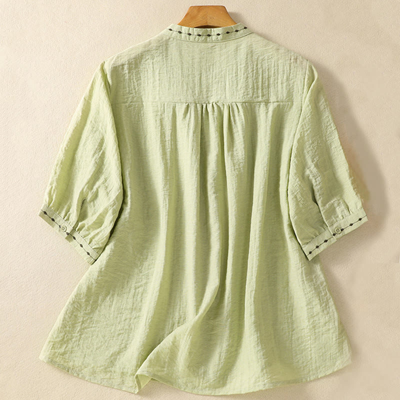 Chemise à col rond pour femme en coton avec broderie Buddha Stones - image 2