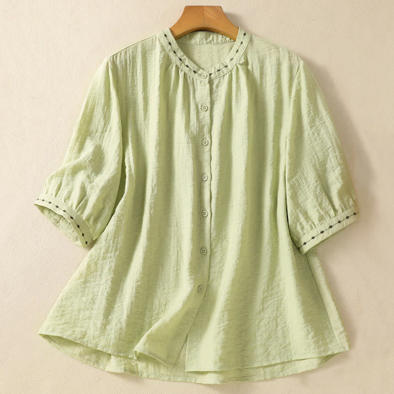 Chemise à col rond pour femme en coton avec broderie Buddha Stones - Vert clair - US14,UK/AU18,EU46 (2XL) - image 1