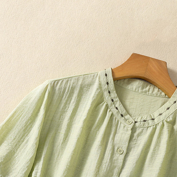 Chemise à col rond pour femme en coton avec broderie Buddha Stones - image 5