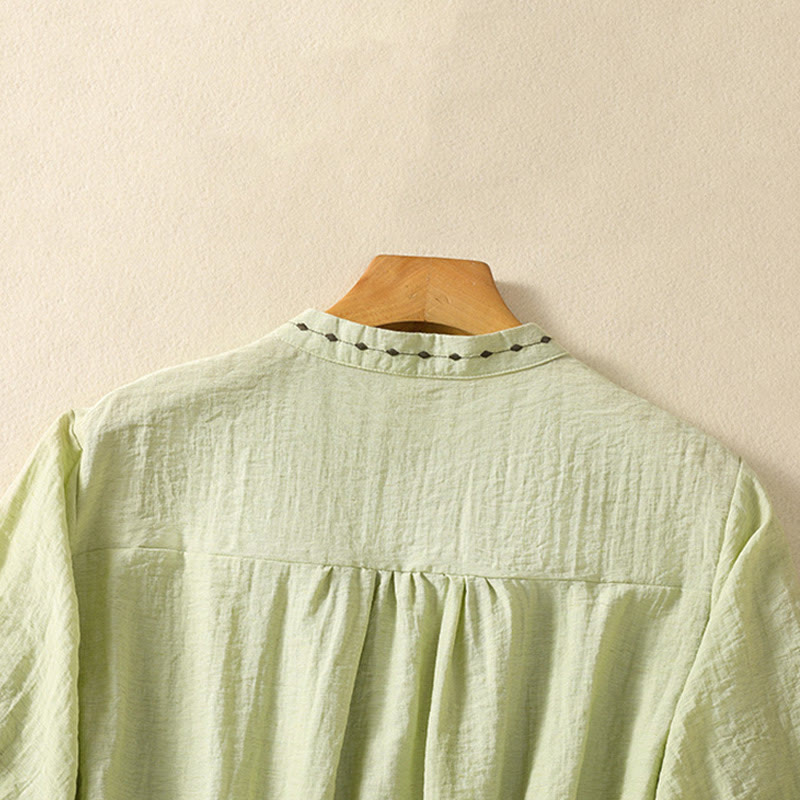 Chemise à col rond pour femme en coton avec broderie Buddha Stones - image 4