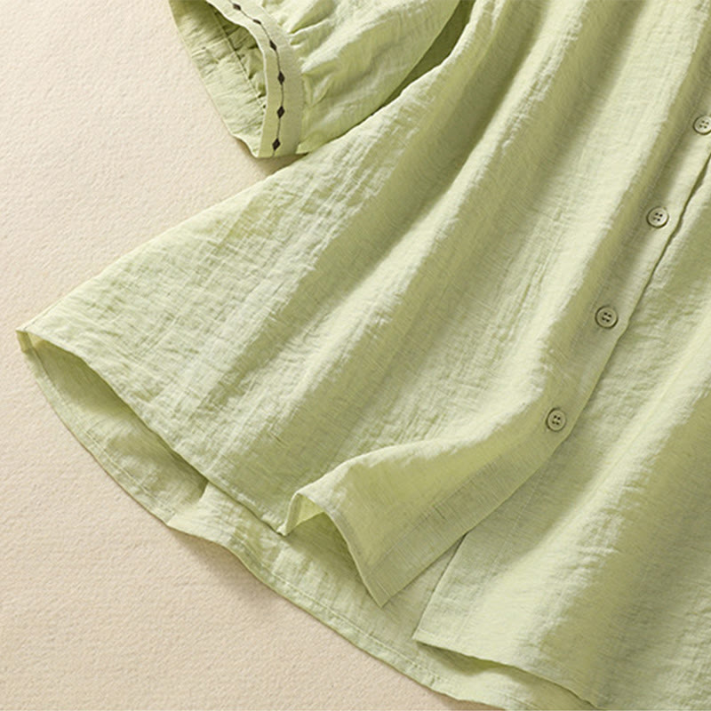 Chemise à col rond pour femme en coton avec broderie Buddha Stones - image 6