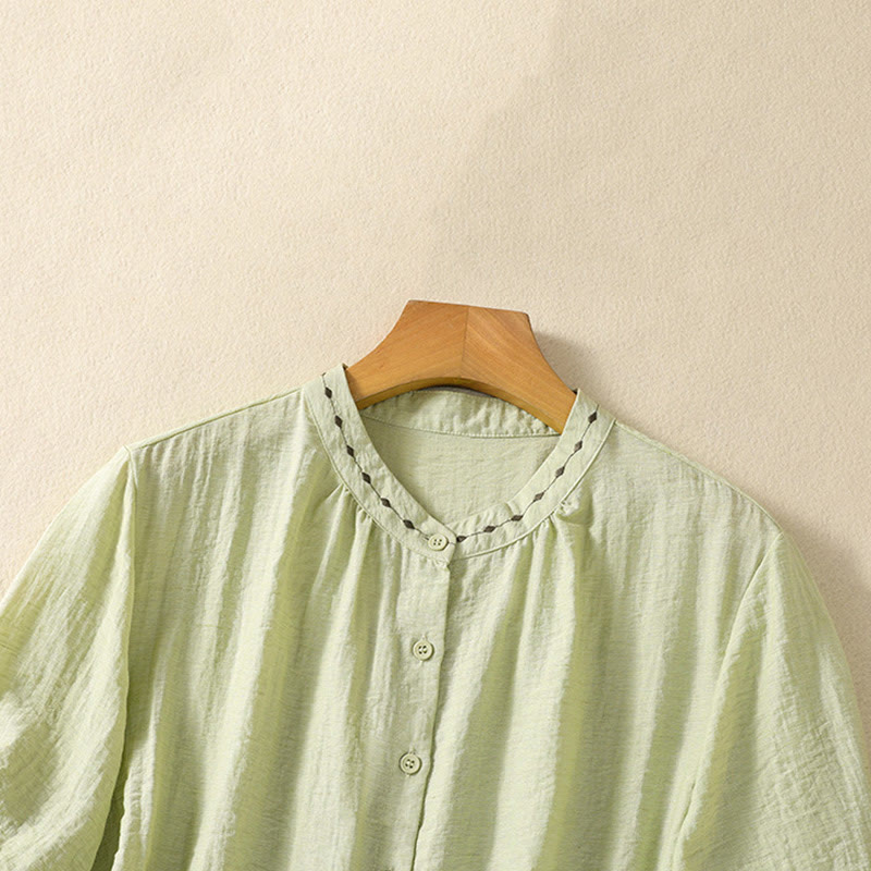 Chemise à col rond pour femme en coton avec broderie Buddha Stones - image 3