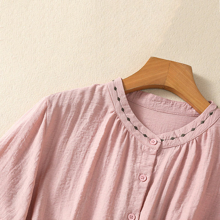 Chemise à col rond pour femme en coton avec broderie Buddha Stones - image 12