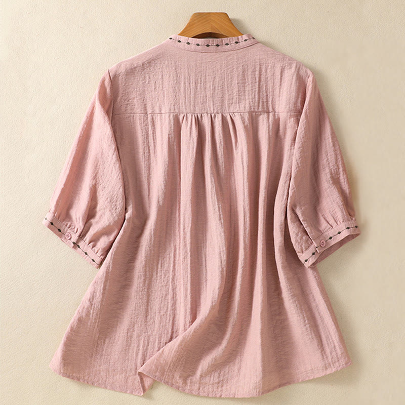 Chemise à col rond pour femme en coton avec broderie Buddha Stones - image 11