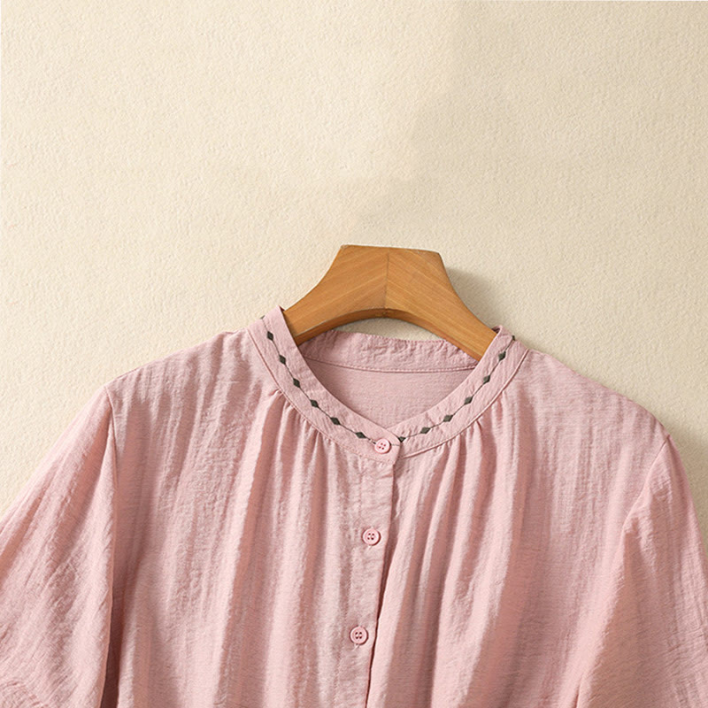 Chemise à col rond pour femme en coton avec broderie Buddha Stones - image 18