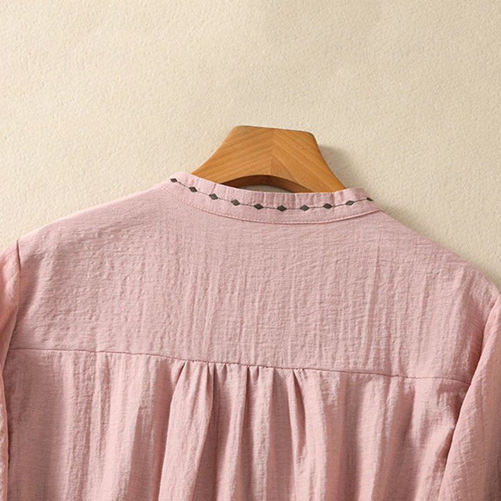 Chemise à col rond pour femme en coton avec broderie Buddha Stones - image 13