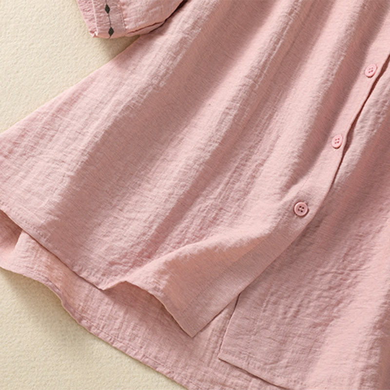 Chemise à col rond pour femme en coton avec broderie Buddha Stones - image 14