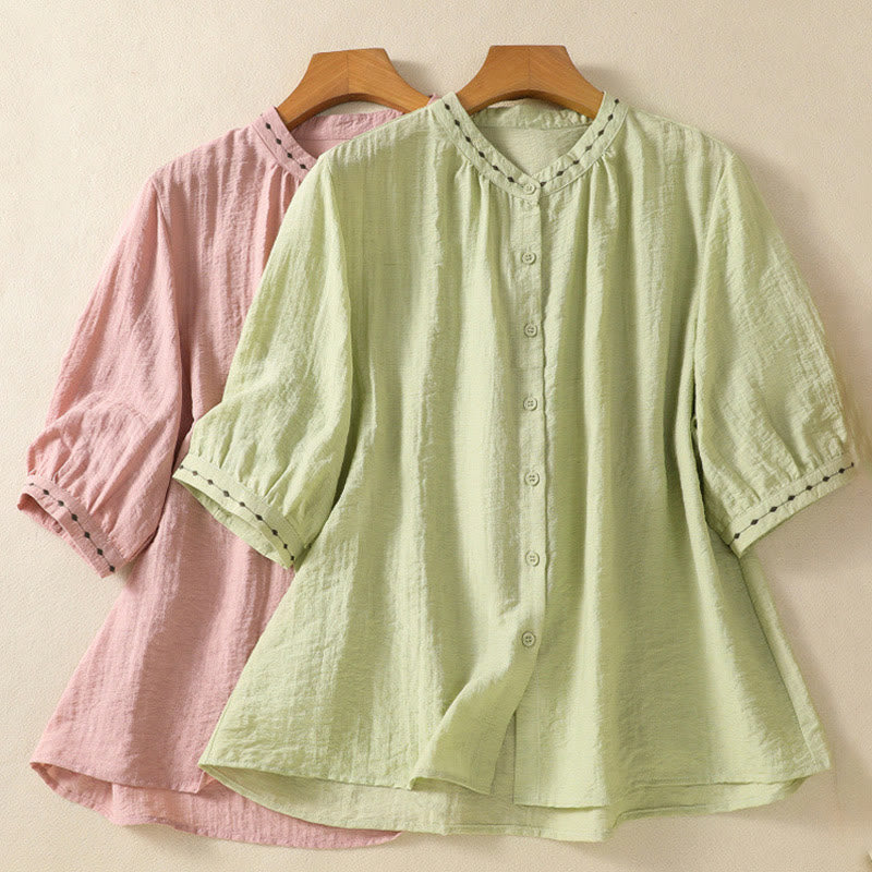 Chemise à col rond pour femme en coton avec broderie Buddha Stones - image 20