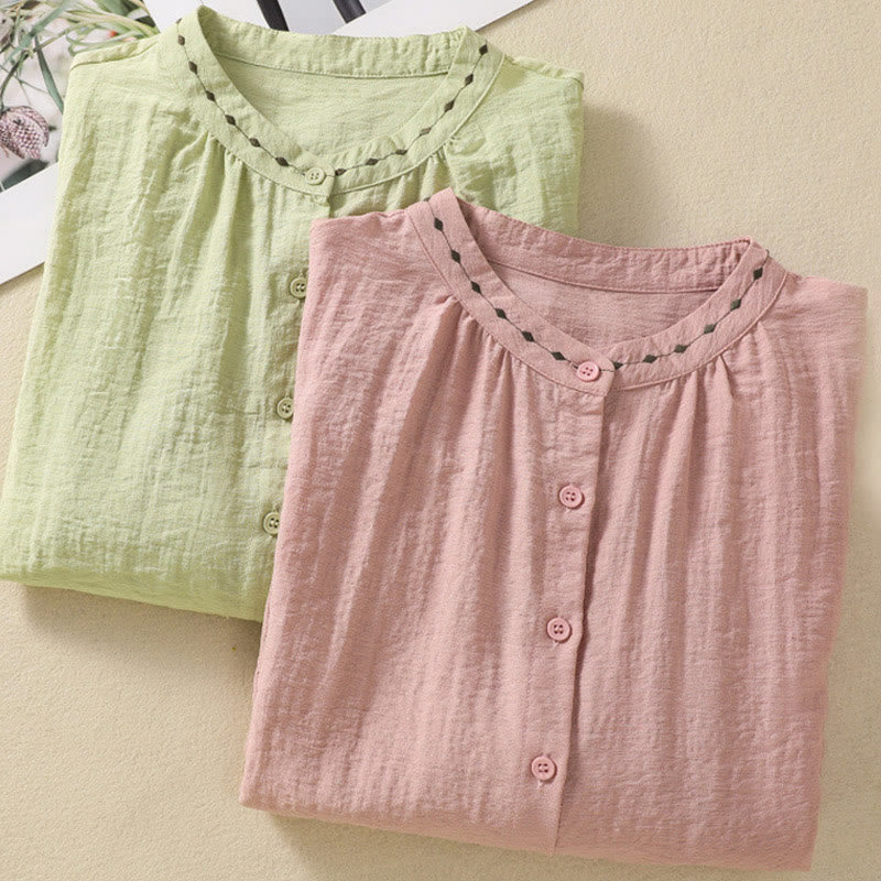 Chemise à col rond pour femme en coton avec broderie Buddha Stones - image 21