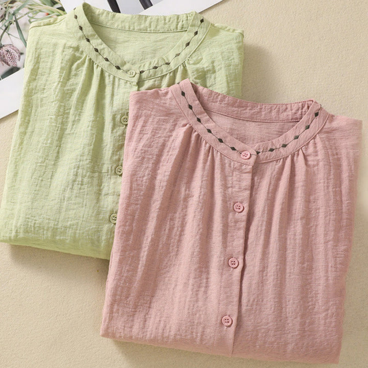 Chemise à col rond pour femme en coton avec broderie Buddha Stones - image 21