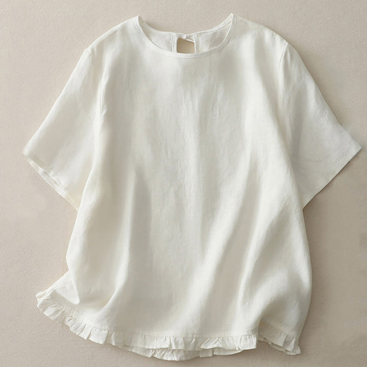 T-shirt décontracté en polyester à col ras du cou et ourlet à volants pour femme avec motif Buddha Stones - image 8