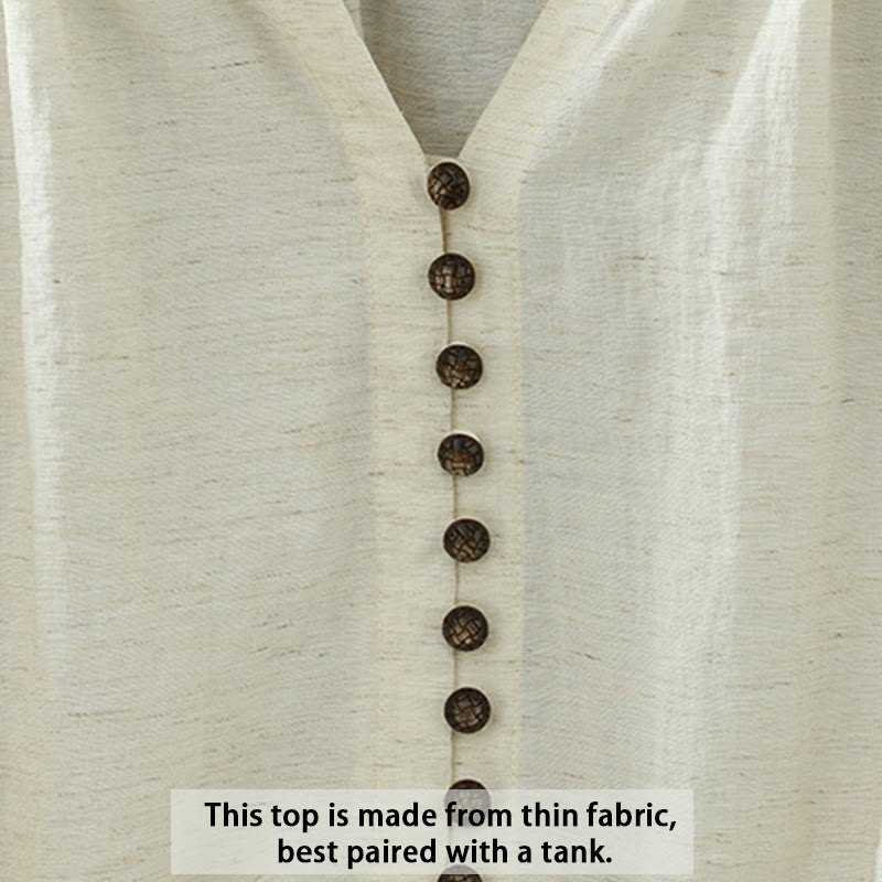 Chemise blanche unie à boutons et manches trois-quarts pour femme avec Buddha Stones