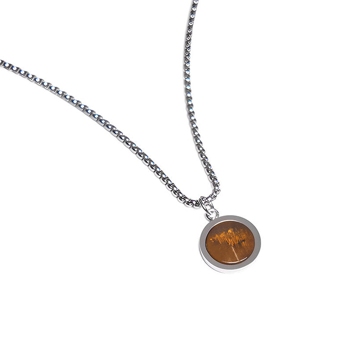 Collier pendentif en acier titane et pierre naturelle de Buddha Stones, turquoise, œil de tigre, lazurite, malachite, purification