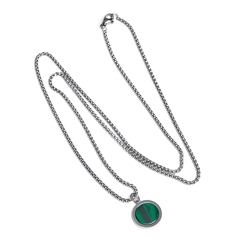 Collier pendentif en acier titane et pierre naturelle de Buddha Stones, turquoise, œil de tigre, lazurite, malachite, purification