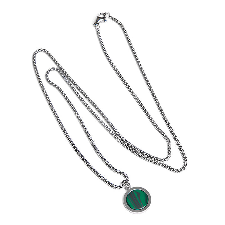 Collier pendentif en acier titane et pierre naturelle de Buddha Stones, turquoise, œil de tigre, lazurite, malachite, purification