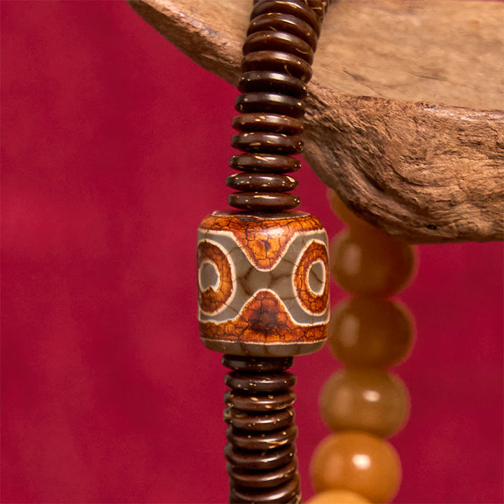 Bracelet de sagesse en Buddha Stones de graines de Bodhi tibétaines Dzi en coquille de noix de coco