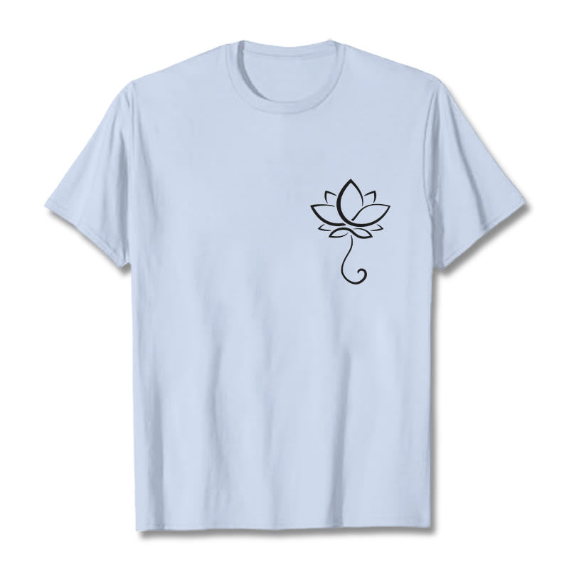 T-shirt décontracté uni à motif de fleurs de lotus et Buddha Stones - Cyan clair - 2XL - image 19