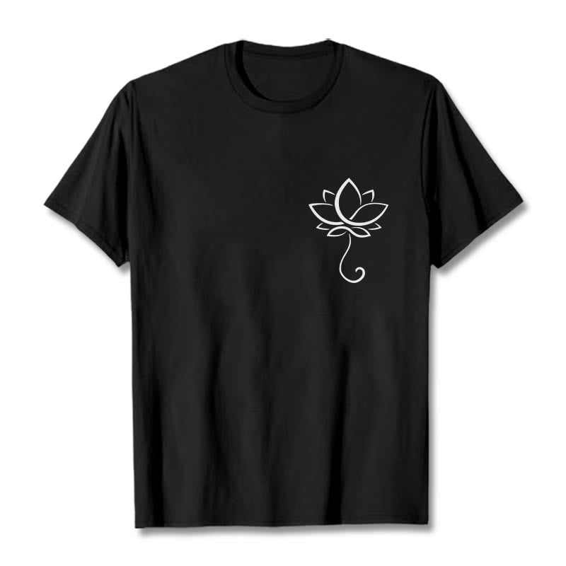 T-shirt décontracté uni à motif de fleurs de lotus et Buddha Stones - Noir - 2XL - image 4